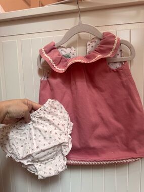 Girls Pink Ruffle Collar Dress and Floral Bloomers Set Spanish brand